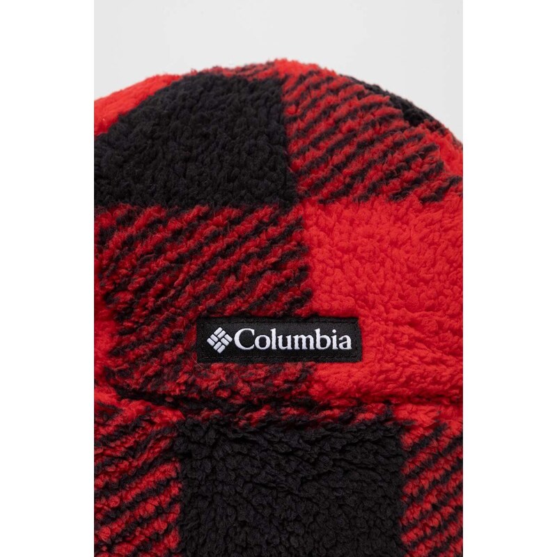 Čiapka Columbia Youth Rugged Ridge Sherp červená farba biela, z hrubej pleteniny