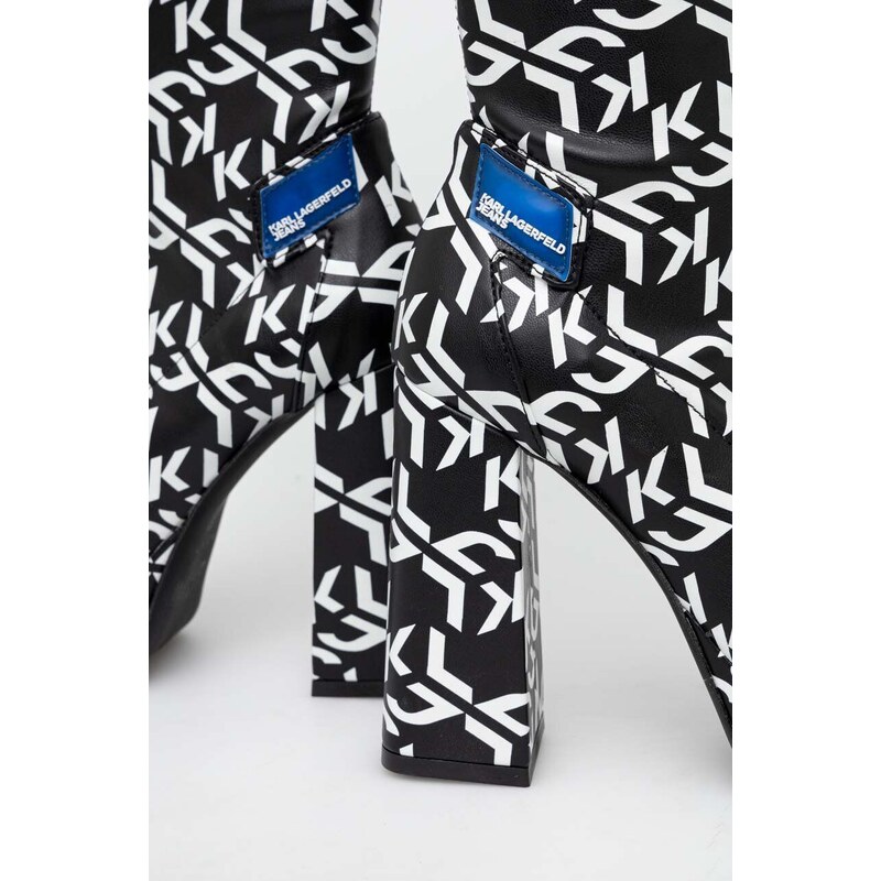 Kožené čižmy Karl Lagerfeld Jeans STAK HEEL II dámske, čierna farba, na podpätku, KLJ93191