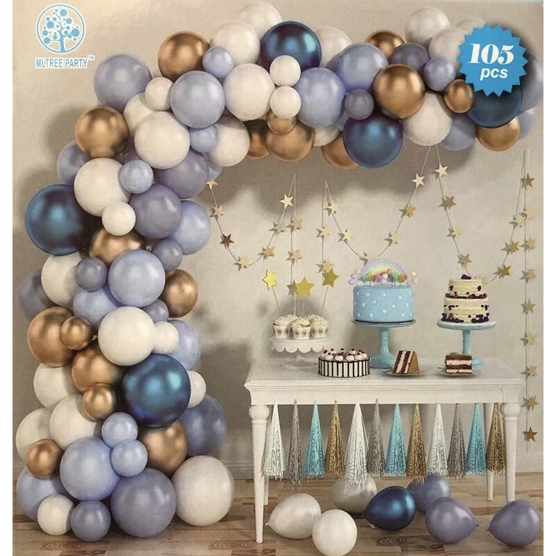 Párty balóny modré, biele a zlaté 105 ks Girlanda