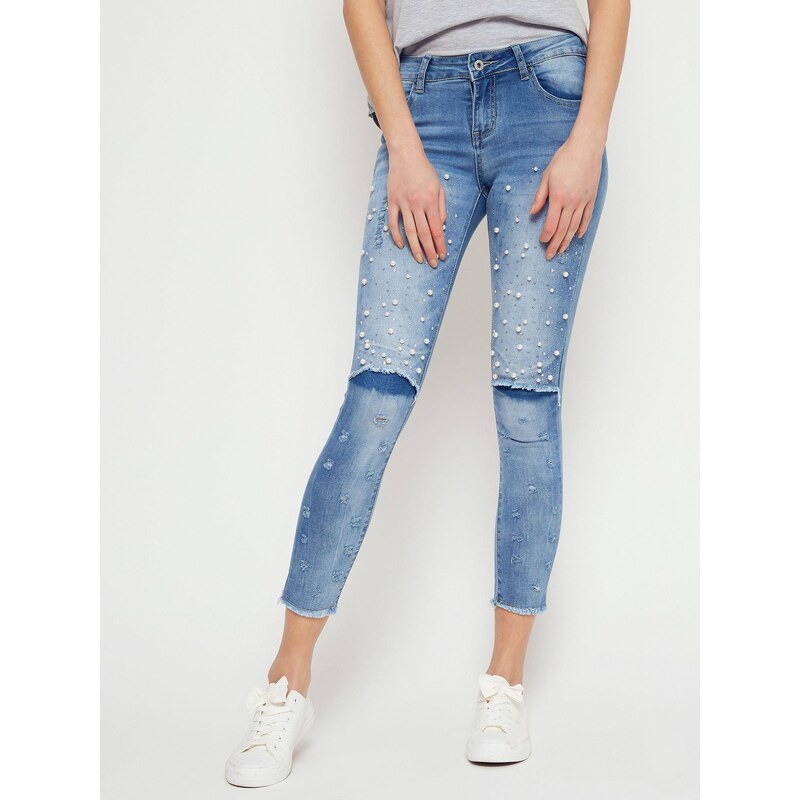 Jack Berry Denim jeans decorated with pearls and rhinestones blue 50589710