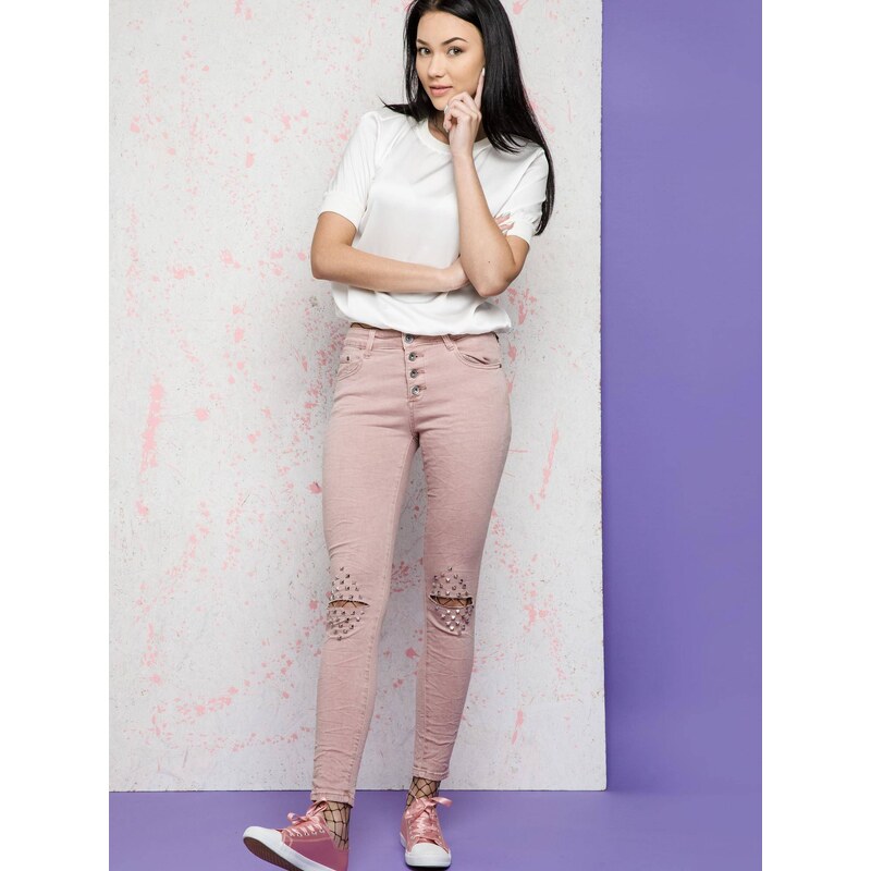 Hand Work Denim Euphora jeans decorated with cuts and rhinestones on 50522163