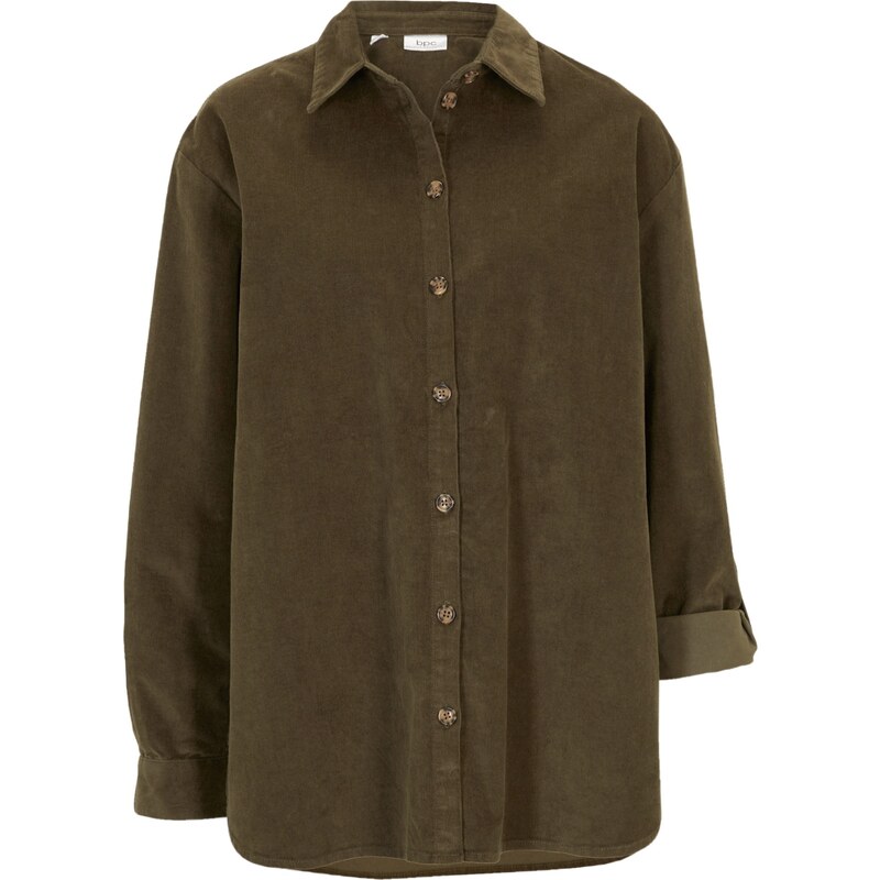 bonprix Kordová košeľa s bočnými rozparkami, farba zelená 45719860