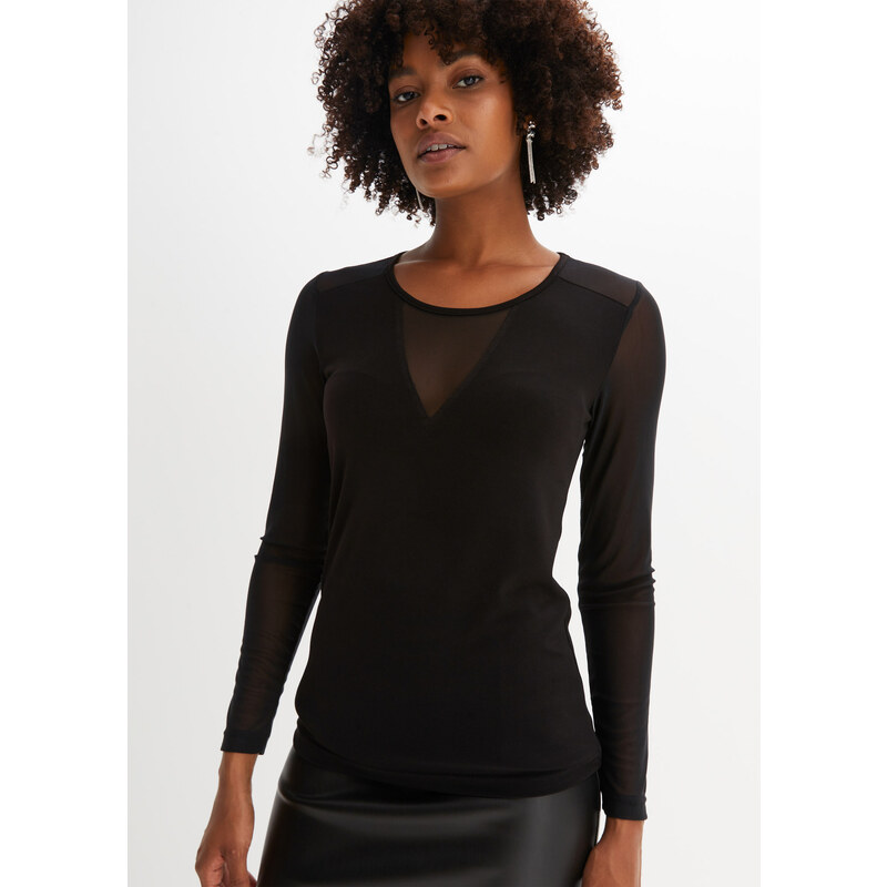 bonprix Tričko s dlhým rukávom, sieťovinové, farba čierna 45720452