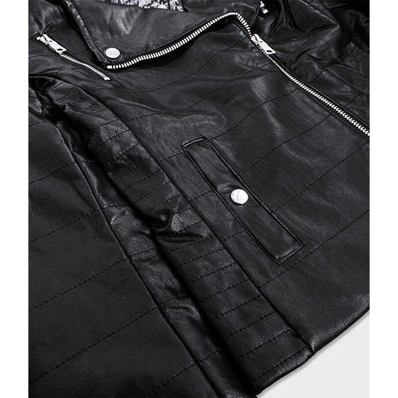 LHD Čierna prešívaná bunda ramoneska z eko kože (Q-059)