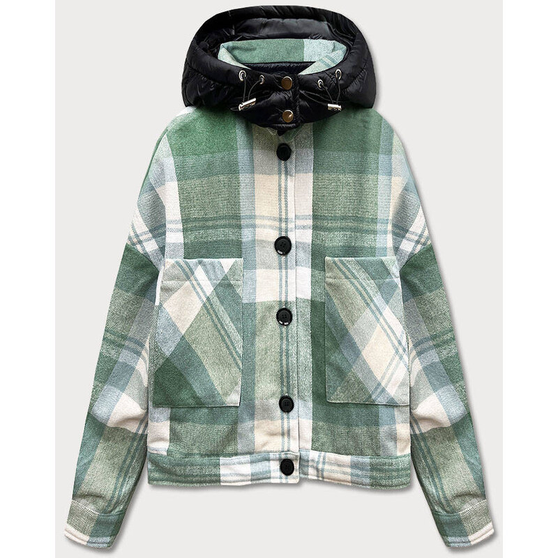 Ann Gissy Krátka zelená károvaná košeľová bunda (AG3-1839) 49752163