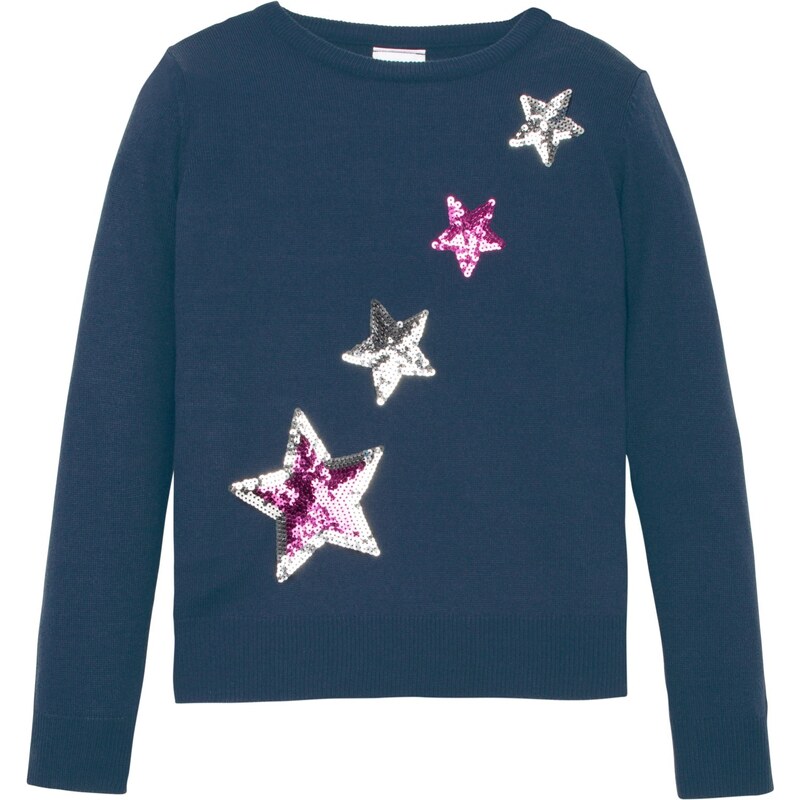 bonprix Dievčenský pletený pulóver s flitrami, farba modrá 44731559