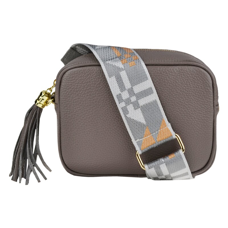 Sivá kožená talianska crossbody kabelka Bala Grigia s prídavným pruhom 45816918