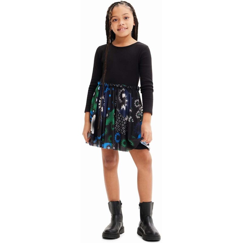 Dievčenské šaty Desigual čierna farba, mini, áčkový strih