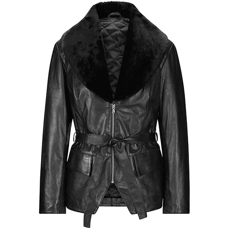 Ashley Brooke Kožená bunda nappa s umelou kožušinou, čierna