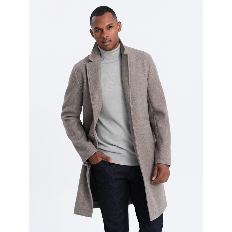 Ombre Clothing Pánsky ľahký jednoradový kabát - svetlohnedý V4 OM-COWC-0104