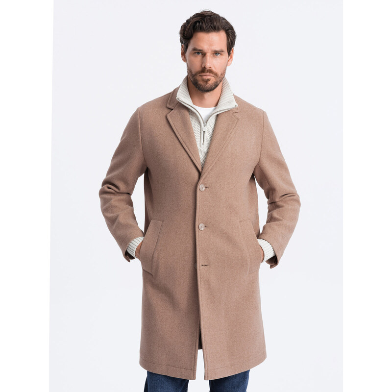 Ombre Clothing Pánsky ľahký jednoradový kabát - béžový V7 OM-COWC-0104