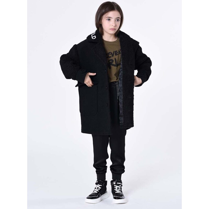 Detský kabát Karl Lagerfeld čierna farba