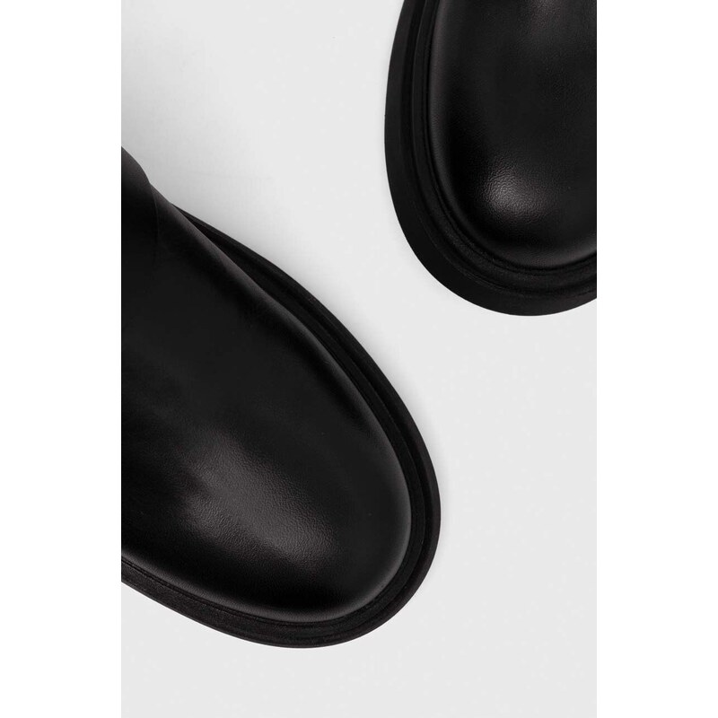 Vysoké čižmy Tommy Hilfiger STRETCH MONOCHROMATIC LONGBOOT dámske, čierna farba, na platforme, FW0FW07611