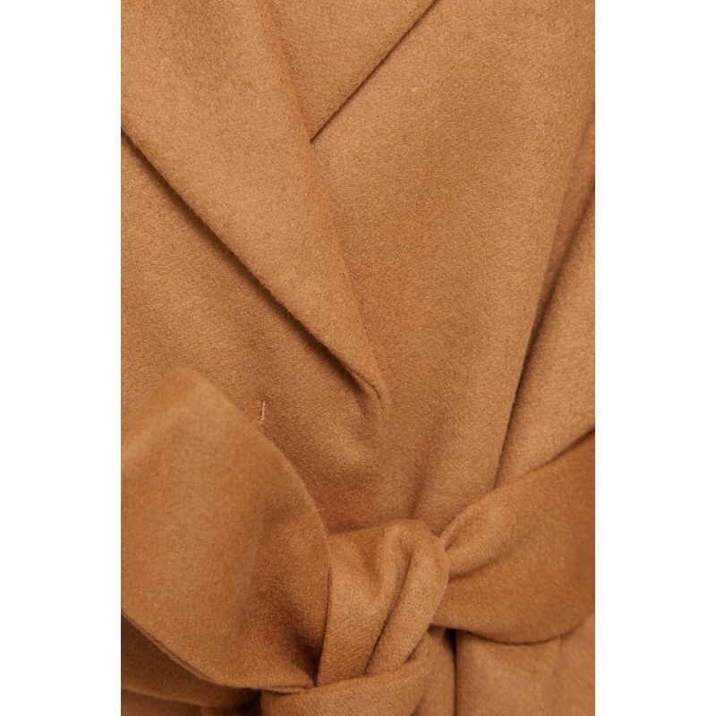 Vlnený kabát HUGO hnedá farba, prechodný