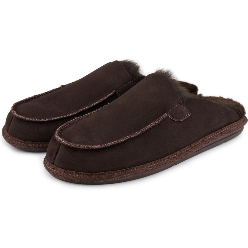 Vlnka Pánske kožené papuče s ovčou vlnou Erik hnedá veľkosti obuvi - 45868777
