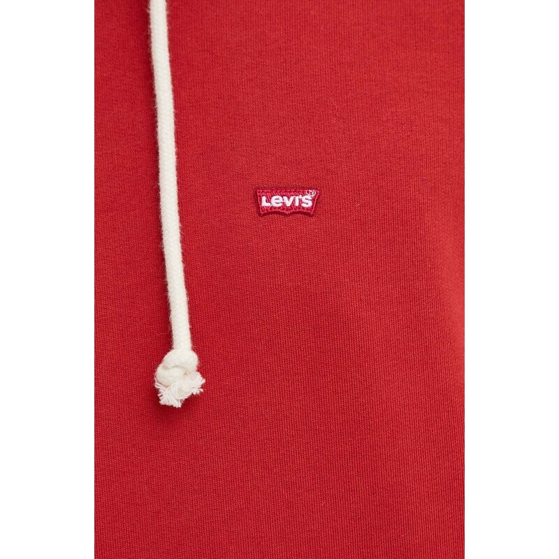 Bavlnená mikina Levi's pánska, červená farba, s kapucňou, jednofarebná