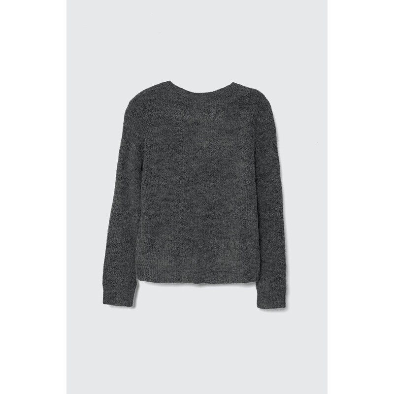 Detský sveter s prímesou vlny Guess šedá farba, tenký