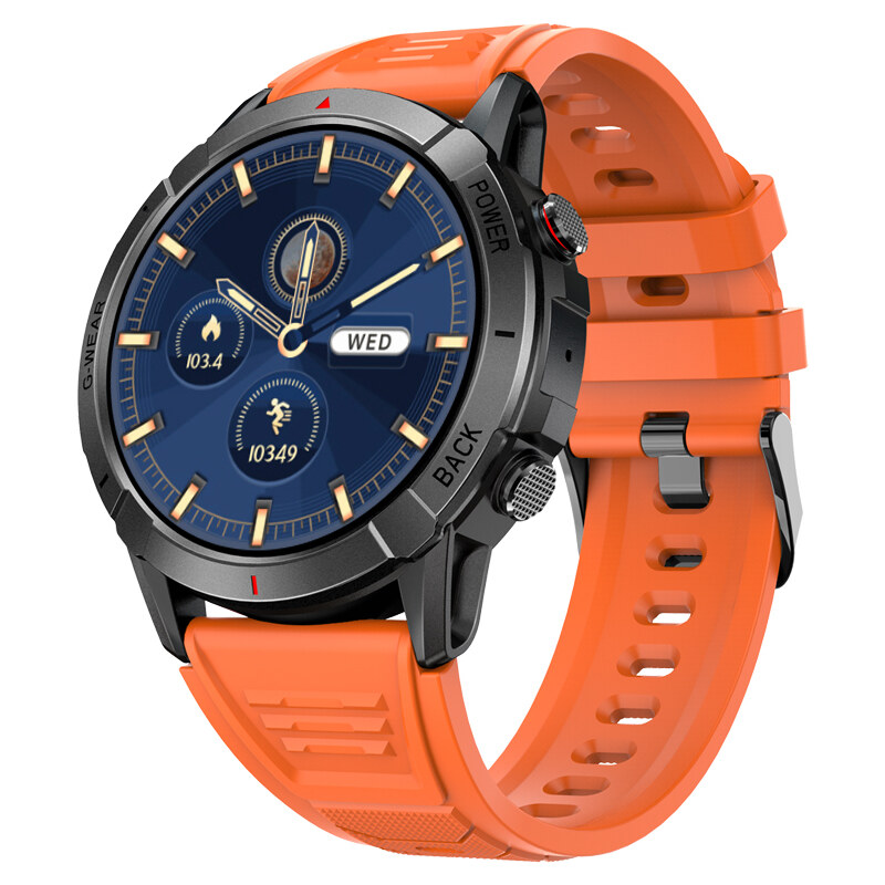 Smart hodinky Madvell Horizon s volaním cez bluetooth čierne s oranžovým športovým silikónovým remienkom