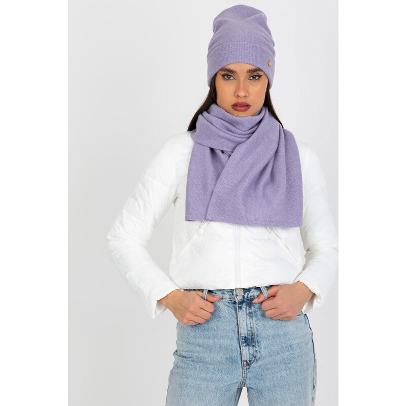 MladaModa Komplet - dámska čiapka + šál 14748 farba lila 46490856