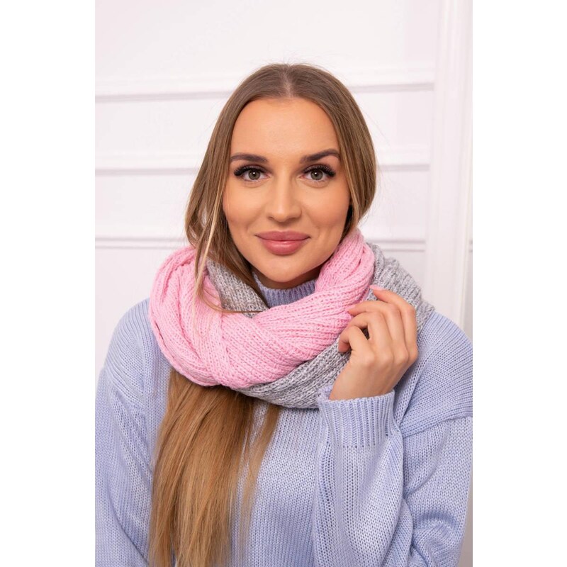 MladaModa Dámsky dvojfarebný komín KN14 jasný ružový+šedý 46491183