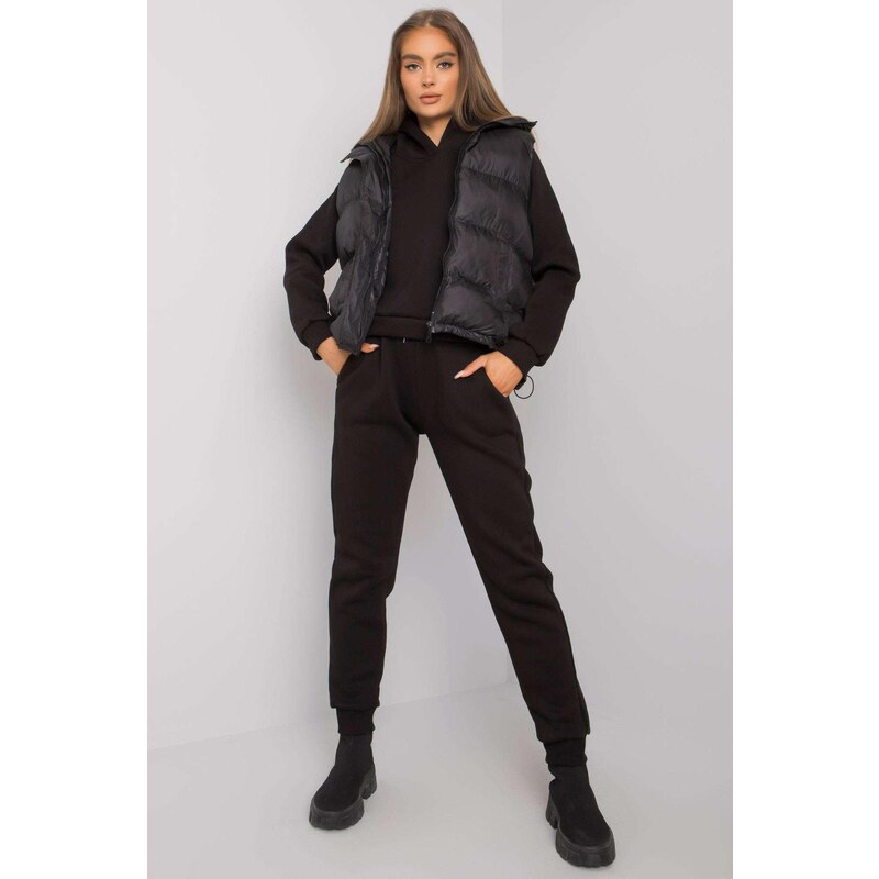 MladaModa 3-dielny komplet mikiny, vesty a teplákov model 64598 čierny 46491025