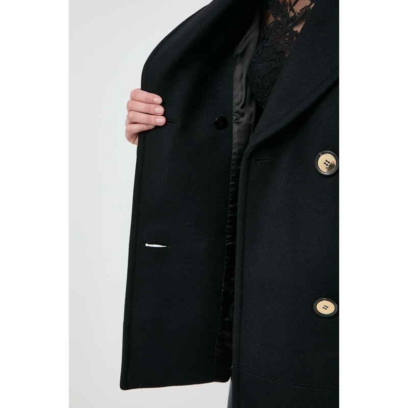 Vlnený kabát Pinko čierna farba, prechodný
