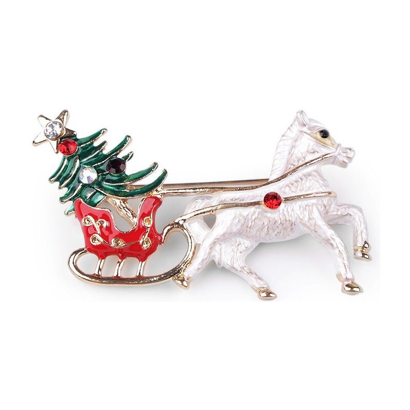 Stoklasa Vánoční brož s broušenými kamínky - 1 bílá kůň