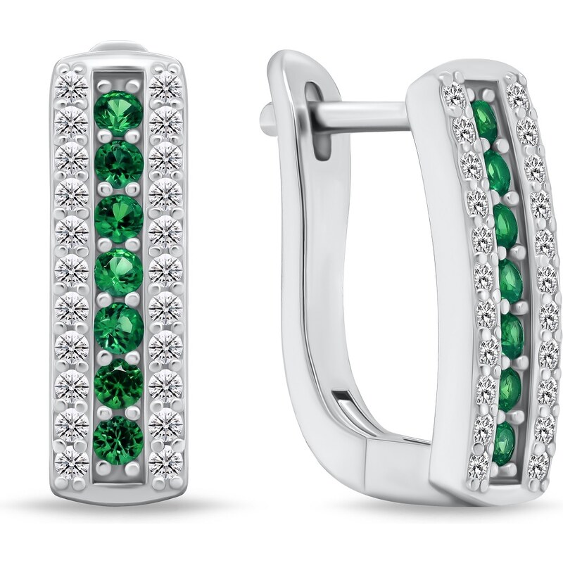 Brilio Silver Očarujúce strieborné náušnice so zeleným zirkónom 66590878