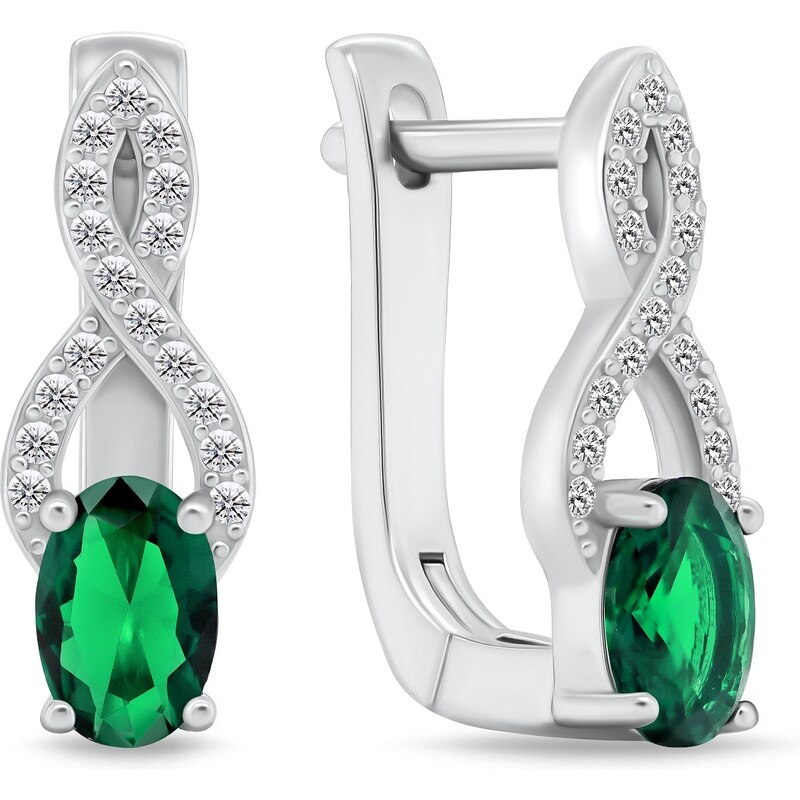 Brilio Silver Pôvabné strieborné náušnice so zelenými zirkónmi EA293GW 66590670