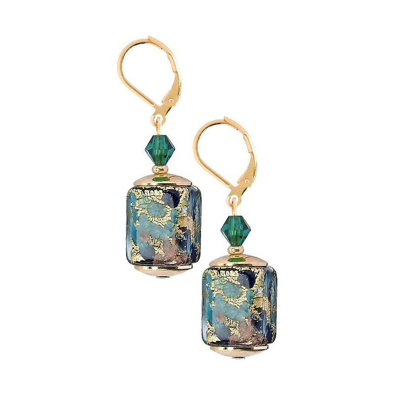 Lampglas Slušivé náušnice Emerald Oasis s 24-karátovým zlatom v 66594470