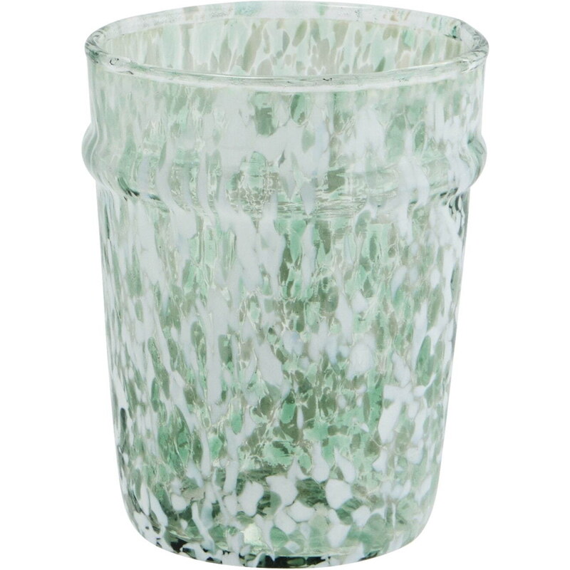 MADAM STOLTZ Pohár na vodu z brokového skla White/Green 200 ml