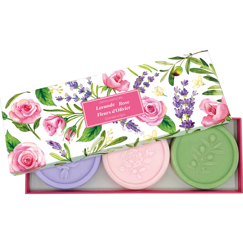 Esprit Provence Darčeková sada mydiel - Levanduľa, Ruže & Kvety olivovníka, 3ks