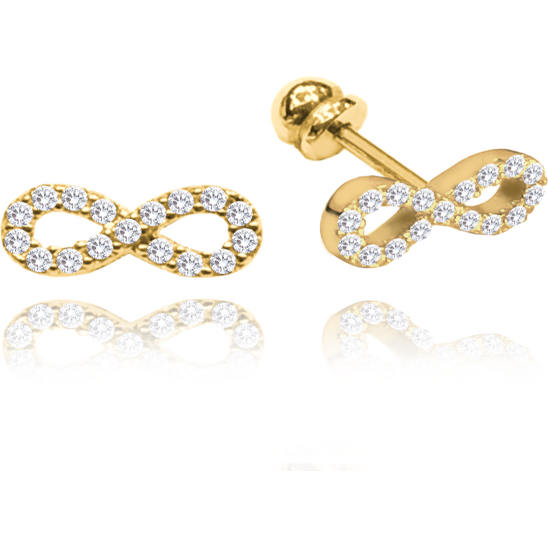 OLIVIE MINET Zlaté náušnice nekonečna na skrutku s bielymi zirkónmi Au 66795622