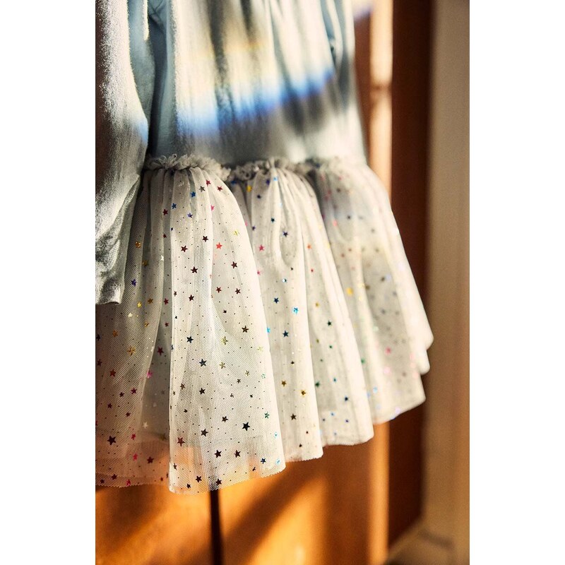 Dievčenské šaty Konges Sløjd šedá farba, mini, áčkový strih