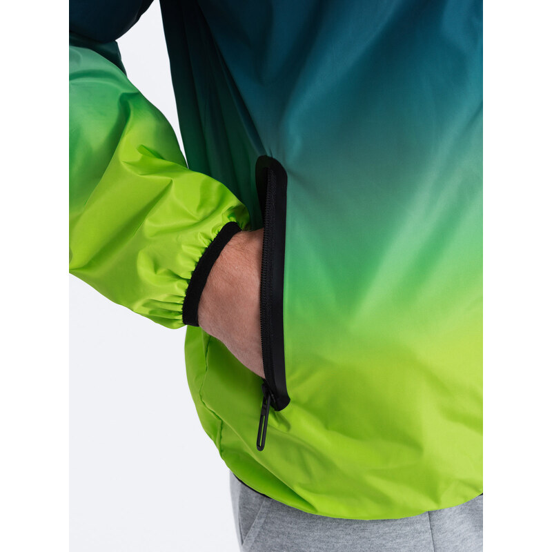 Ombre Clothing Pánska športová bunda s reflexnými prvkami - tyrkysová a limetkovo zelená V1 OM-JANP-0105