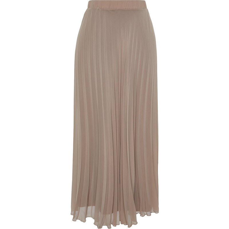Trendyol Beige Pleated Woven Chiffon Skirt With Elastic Waist Lined and
