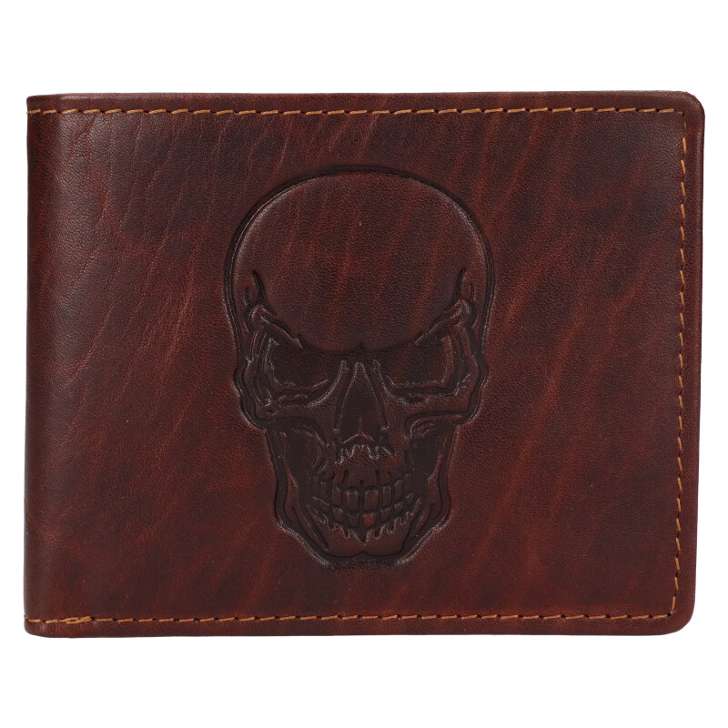 Lagen Pánska kožená peňaženka 266-3701/M lebka - hnedá 46044703