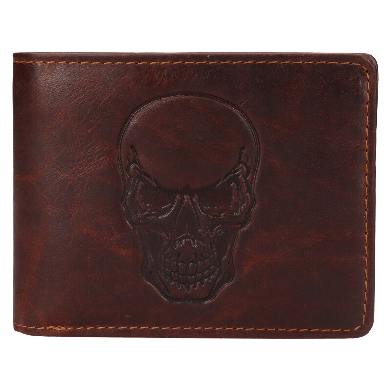 Lagen Pánska kožená peňaženka 266-6535/M lebka - hnedá 46044704