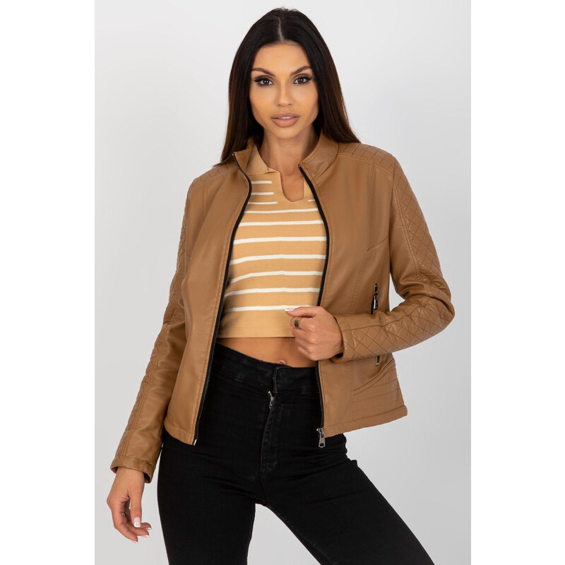 MladaModa Koženková bunda so stojačikom model 02100 farba camel 65627008