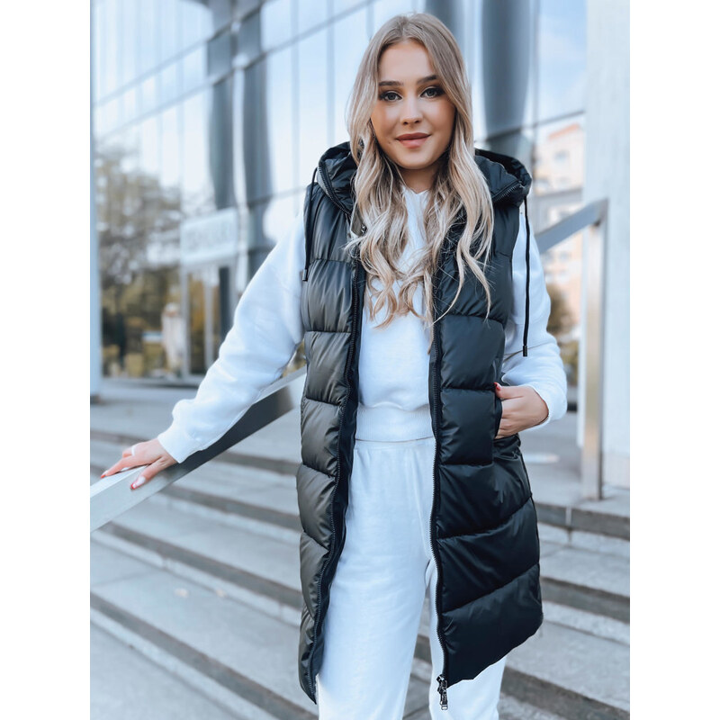 BASIC Čierna dlhšia prešívaná vesta FAR AWAY TY3748 46049045