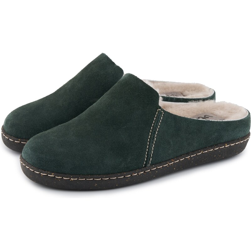 Vlnka Dámske kožené papuče s ovčou vlnou Paula tmavo zelená veľkosti obuvi - dospelí 37