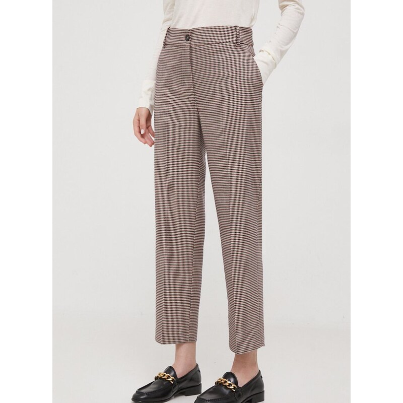 Nohavice Tommy Hilfiger dámske, béžová farba, strih chinos, vysoký pás