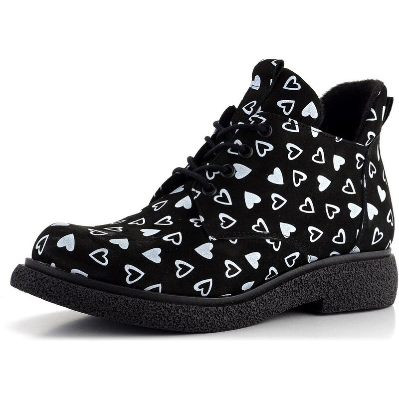 Barton vyteplené poltopánky/nízka členková obuv so srdiečkami čierna 61761792