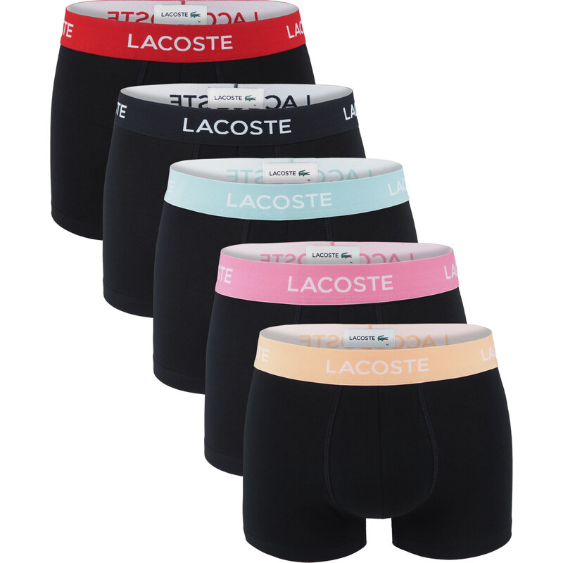 LACOSTE - boxerky 5PACK ultra comfortable stretch cotton black with multicolor waist - limitovaná edícia