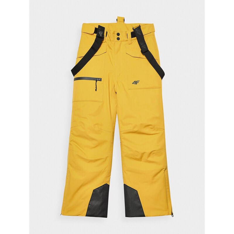 4F Chlapčenské lyžiarske nohavice s trakmi a membránou 10000 - žlté