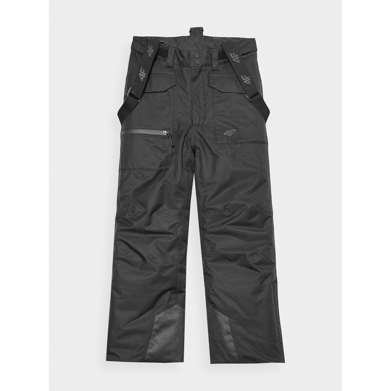 4F Chlapčenské lyžiarske nohavice s trakmi a membránou 10000 - čierne