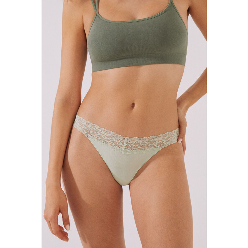 womensecret Zelené tangá z mikrovlákna s čipkou 45858180