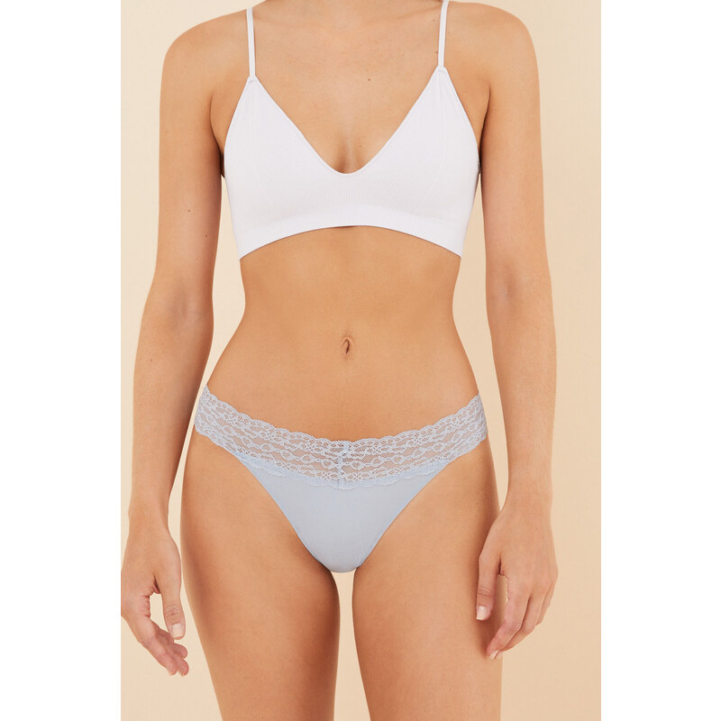 womensecret Modré tangá z mikrovlákna s čipkou 45859300