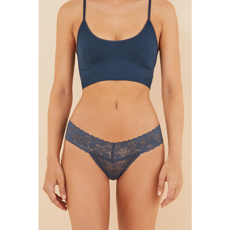 womensecret Modré čipkované tangá 45859398