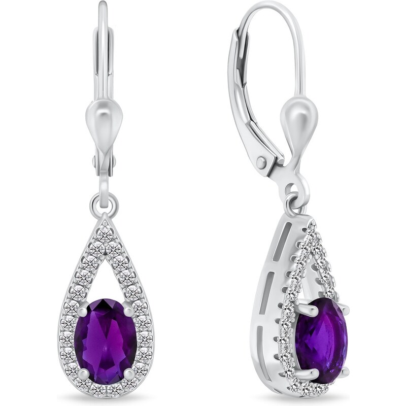 Brilio Silver Pôsobivé strieborné náušnice s fialovými zirkónmi 66592244